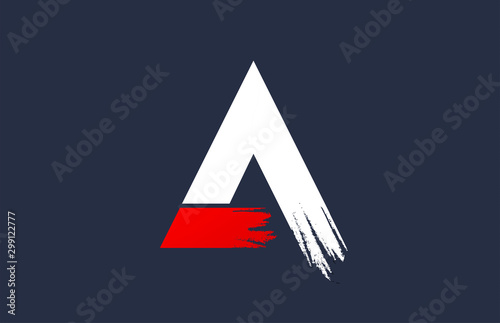 A white red blue alphabet letter with grunge brush ending for company logo icon design