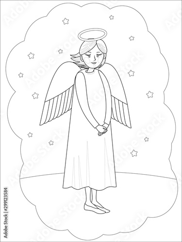 children's illustration for self-coloring with the image of an angel girl