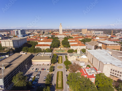 Canvas Print University of Texas at Austin aerial view including UT Tower and Main Building in campus, Austin, Texas, USA