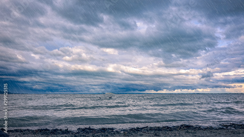 Big powerful storm clouds over the Lake Balaton of Hungary