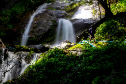 a large waterfall in the forest