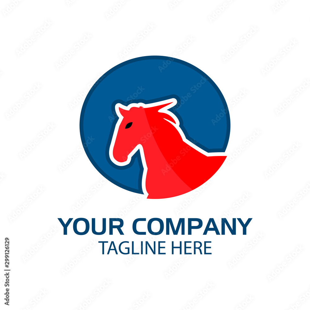 Horse logo in the circle. flat design. Horse silhouette. Vector Illustration on white background	