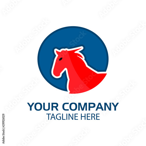 Horse logo in the circle. flat design. Horse silhouette. Vector Illustration on white background 