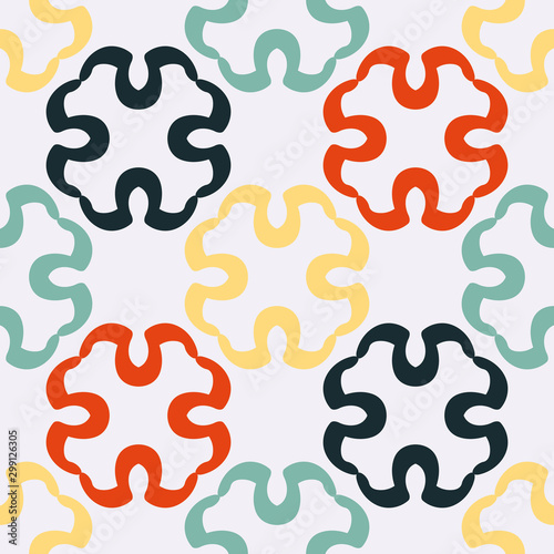 Seamless pattern with geometric elements on a light background.