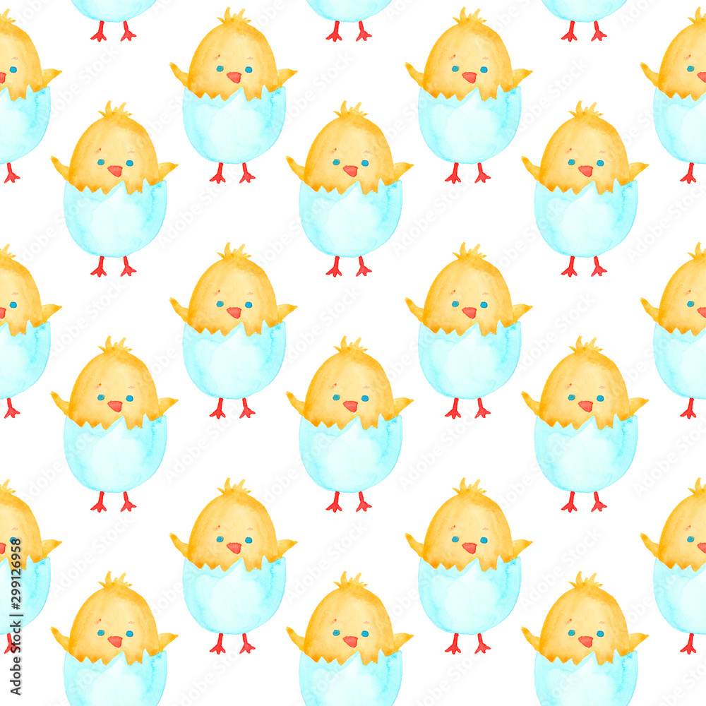 Watercolor Happy Easter seamless pattern with cute chicks, raster illustration. Watercolor Happy Easter seamless pattern with cute chicks, raster illustration.