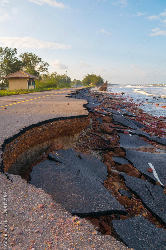 Road damage from sea waves 