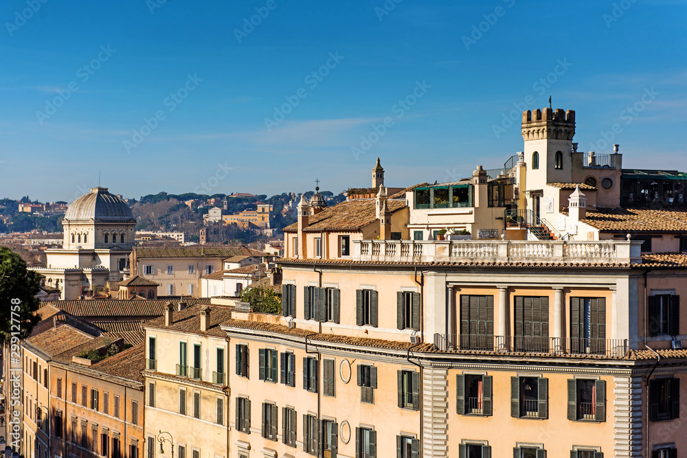 Rome buildings, rooftop city view. Italy
