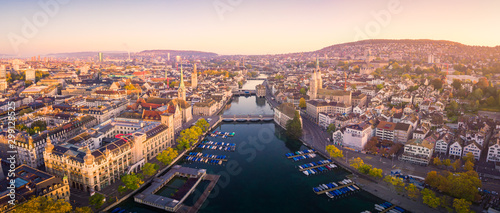 Aerial view of Zurich and River Limmat, Switzerland