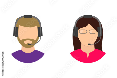 character man and woman operator chat support in flat
