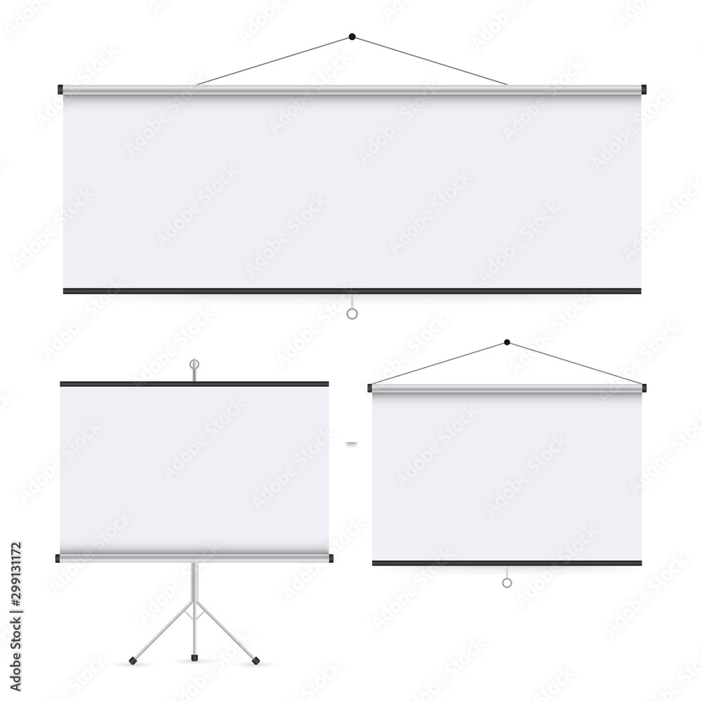 Set Empty Projection screen, Presentation board, blank whiteboard for conference. Vector stock illustration. Set Empty Projection screen, Presentation board, blank whiteboard for conference. Vector stock illustration.