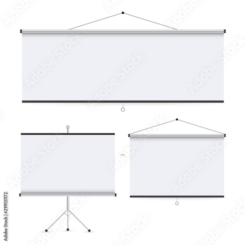 Set Empty Projection screen, Presentation board, blank whiteboard for conference. Vector stock illustration.