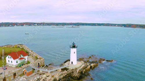 Rotational Drone Shot Around Lighthouse In New Castle New Hampshire