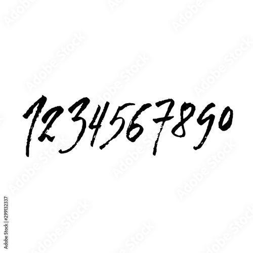 Set of grunge handdrawn numbers. Modern dry brush lettering. Vector illustration.
