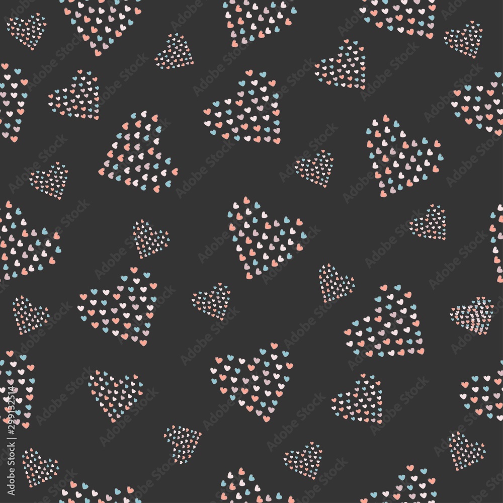 Cute hand drawn pattern with grouped small hearts into bigger hearts