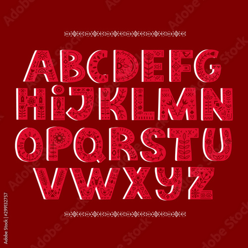Bold alphabet decorated with nordic folk ornaments