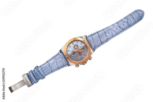 Wristwatch isolate on a white background. Sports wrist watch with a nylon bracelet. Watches for scuba divers.