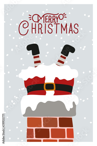 happy mery christmas card with santa claus in chimney