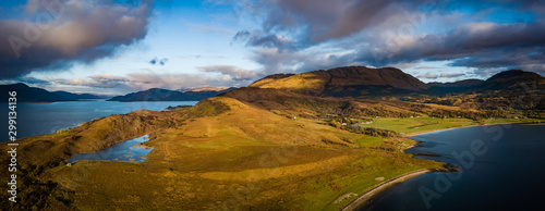 aerial shot of loch linnhe in the argyll region of the highlands of scotland during autumn near sunset © Andy Morehouse