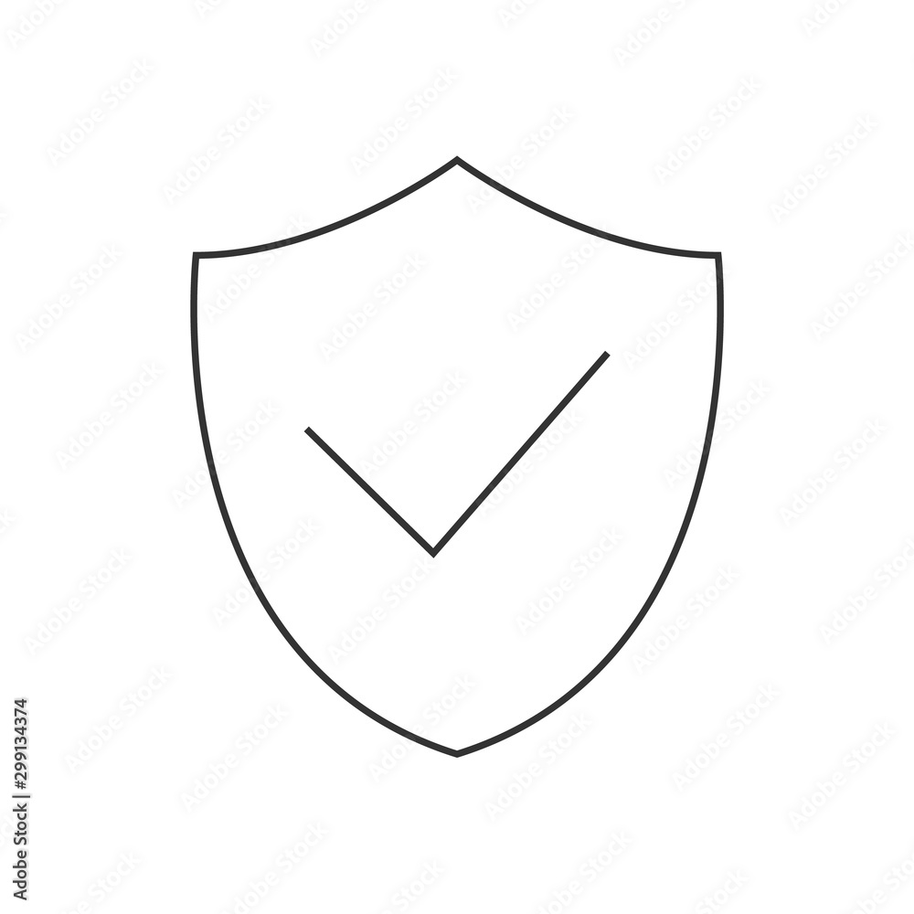 Shield with checkmark linear icon on white background. Editable stroke Shield with checkmark linear icon on white background. Editable stroke