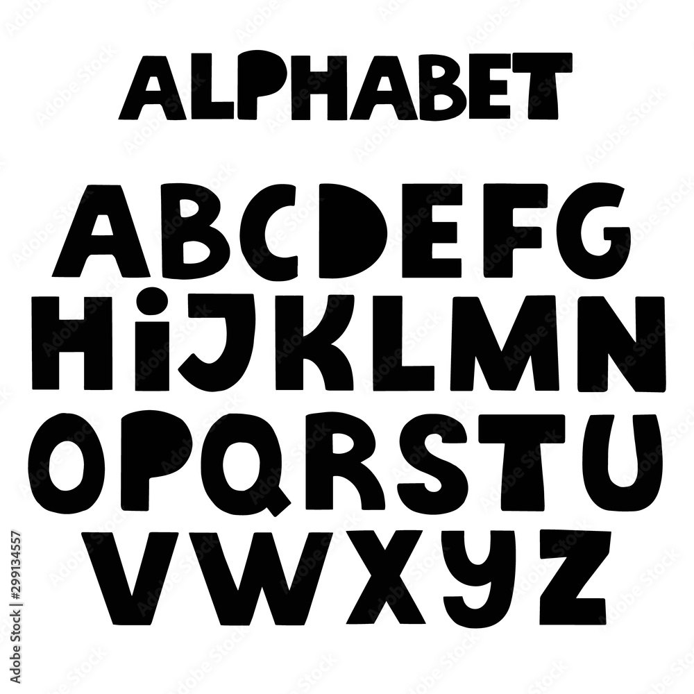 Alphabet letters. Black handwritten font drawn 