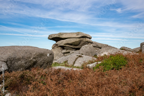 Weathered rock formations on Carn Marth, Cornwall in autumn photo