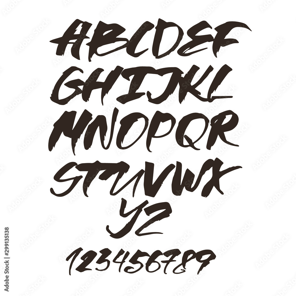 Alphabet letters. Black handwritten font drawn Alphabet letters. Black handwritten font drawn
