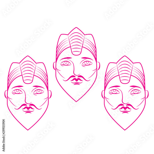 Icon of a face with a beard in a crown on a white isolated background. Circuits. Vector image.