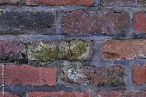 Old Broken Red Brick Wall