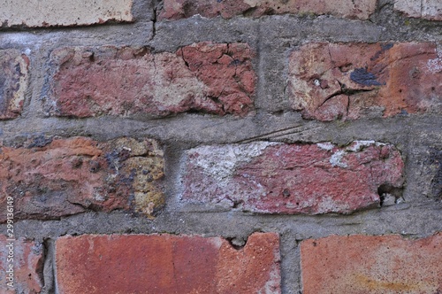 Old Broken Red Brick Wall