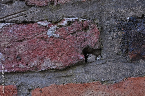 Old Broken Red Brick Wall
