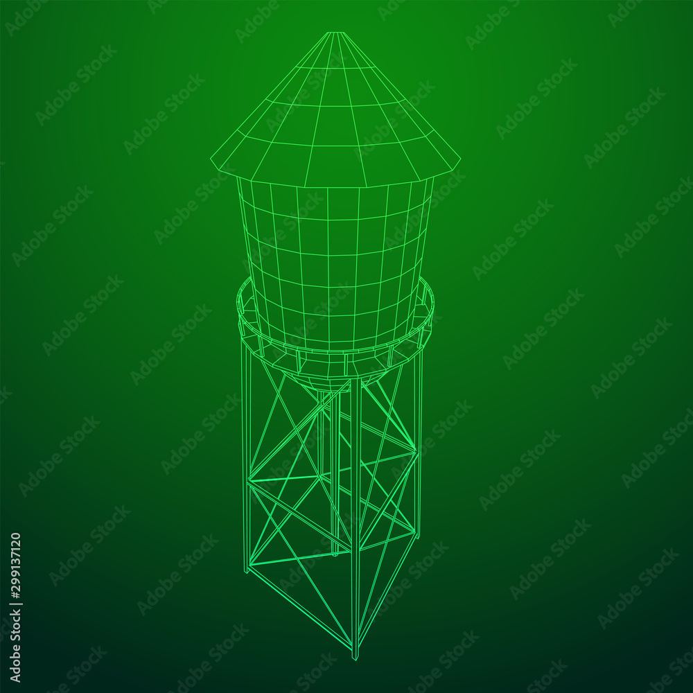 Water tower. Industrial construction with water tank. Wireframe low poly mesh vector illustration. Water tower. Industrial construction with water tank. Wireframe low poly mesh vector illustration.