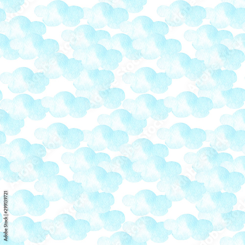 Watercolor Hand Drawn Clouds Seamless PAttern
