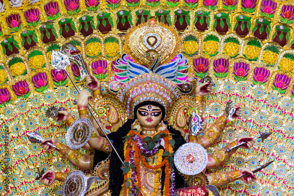 Goddess Durga idol during the navratri/durga puja celebration in India