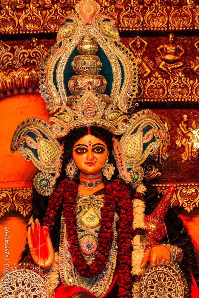 Obraz premium Goddess Durga idol during the navratri/durga puja celebration in India