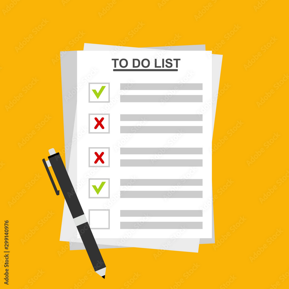 checklist on To Do List. Form illustration with man signing a paper work document. Vector Modern flat design concept for web banners, web sites, printed materials, infographics. checklist on To Do List. Form illustration with man signing a paper work document. Vector Modern flat design concept for web banners, web sites, printed materials, infographics.