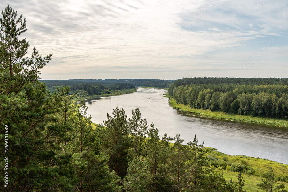 Fototapeta premium View to river Daugava from Vasargeliski (Vasargelišķi) view tower on a summer day in Latgale in Latvia
