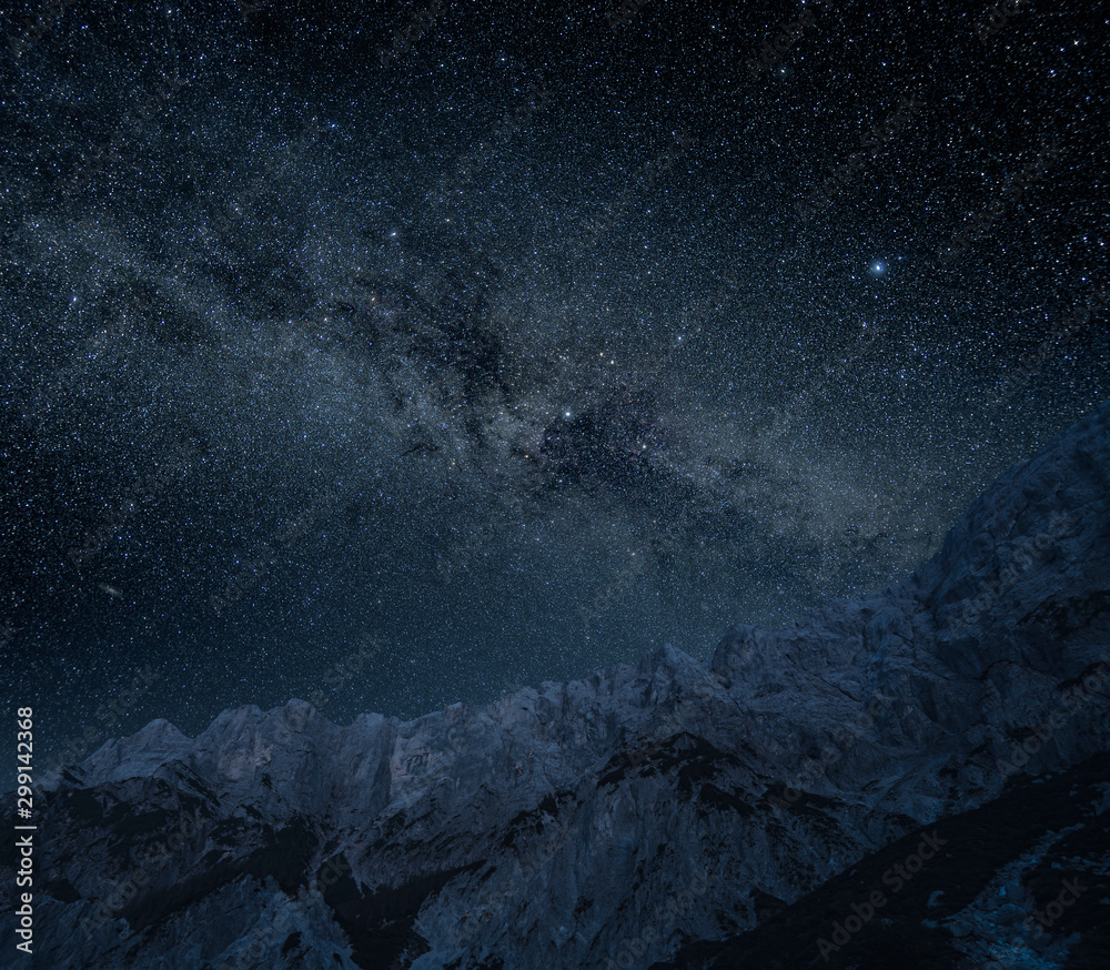 Stars of Milky way over over the mountains of Gesäuse National Park , Austria Stars of Milky way over over the mountains of Gesäuse National Park , Austria
