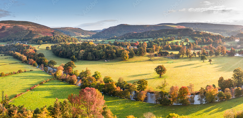 Scenic Valley at Autumnal Morning in Wales