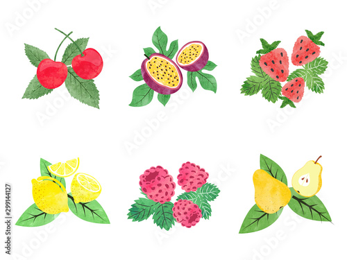Watercolor fruit set. Vecto...