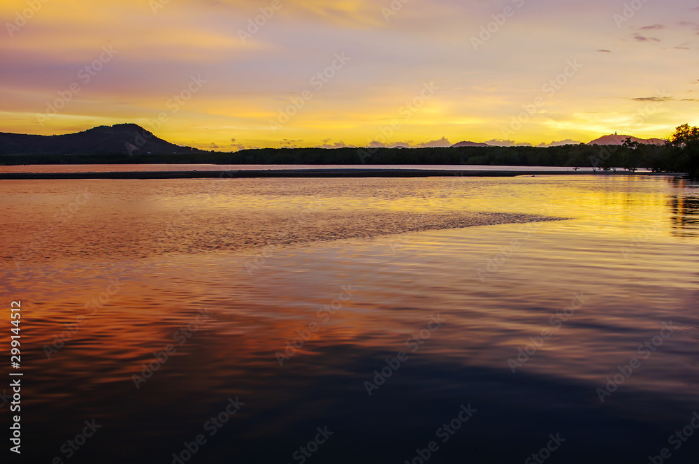 Sea sunset or sunrise with colorful of sky and cloud in twilight