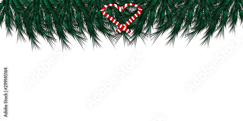 New Year's or Christmas background with spruce branches and sweets