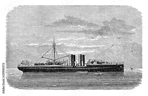 SMS Sachsen ironclad of the Imperial German navy launched in 1877 for coastal defense with two steam engines and 6 guns