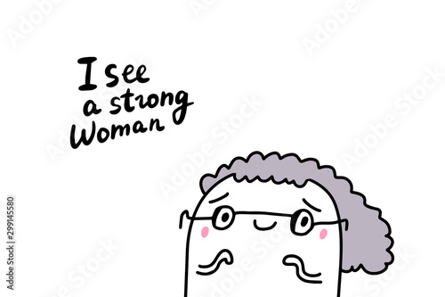 I see strong woman hand drawn vector illustration in cartoon comic style granny