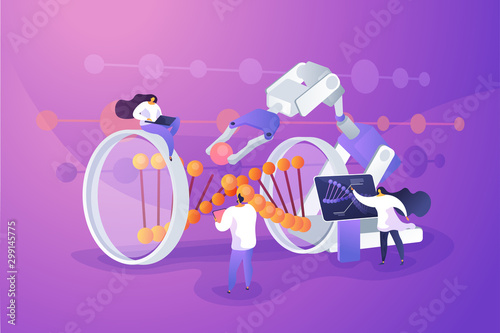 Innovative biotechnology. Medical, biological research. DNA recombination. Genetic engineering, genetic modification, genetic manipulation concept. Vector isolated concept creative illustration.