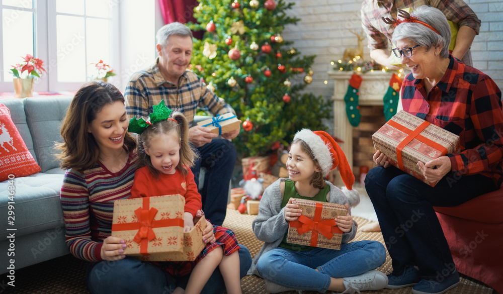 family celebrating Christmas