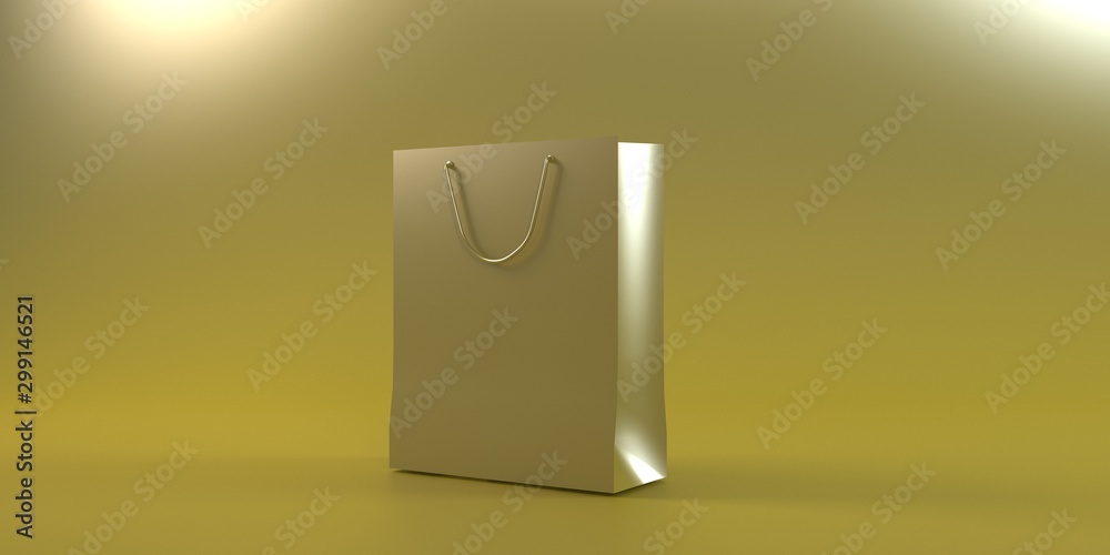 Luxury rose gold paper shopping bag with handles Mock Up. Premium golden package for purchases