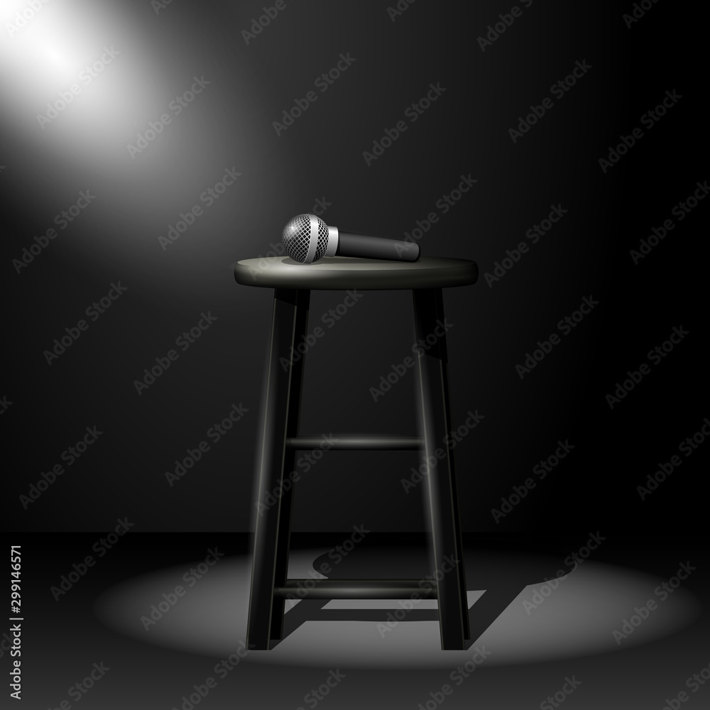 Stand up comedy stage - microphone on stool in ray of spotlight Stock  Vector | Adobe Stock