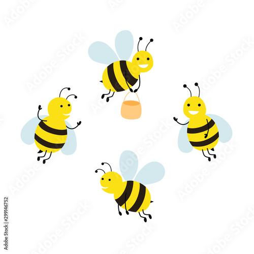 Set funny cartoon bees. Vector illustration isolated on white background.