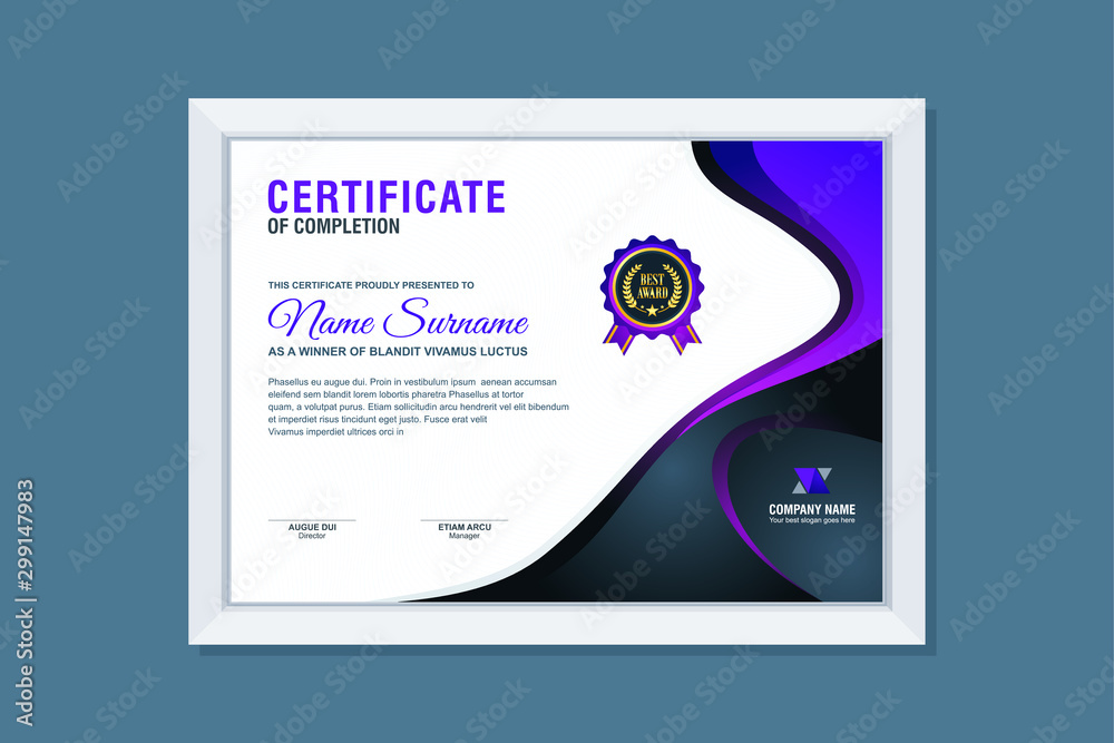 Certificate Template, modern and trendy design, with Purple and gold ...
