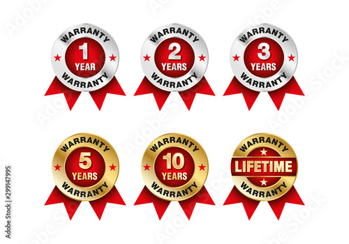 Quality certification warranty badge icon set